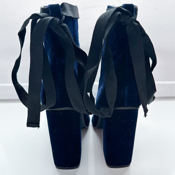 Zara Navy Blue Velvet Block Heel Lace Up Ankle Booties Zip Size 36 - Picture 6 of 16